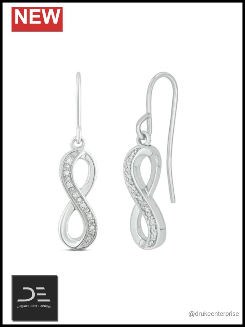 1/20 ct Natural Diamond Dangle Infinity Earrings in 925 Sterling Silver